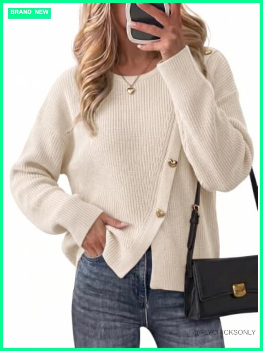 Womens Oversized Chunky Knit Pullover Sweater Crew Neck Split Hem Long Sleeve